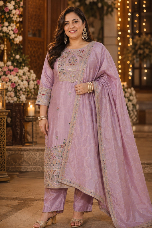 Mehzaan Tissue Shimmer Suit with Zari Embroidery