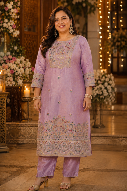 Mehzaan Tissue Shimmer Suit with Zari Embroidery