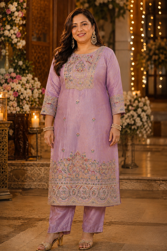 Mehzaan Tissue Shimmer Suit with Zari Embroidery