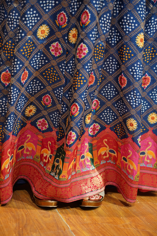 Meghna Blue Silk Dress with Jacquard Weave