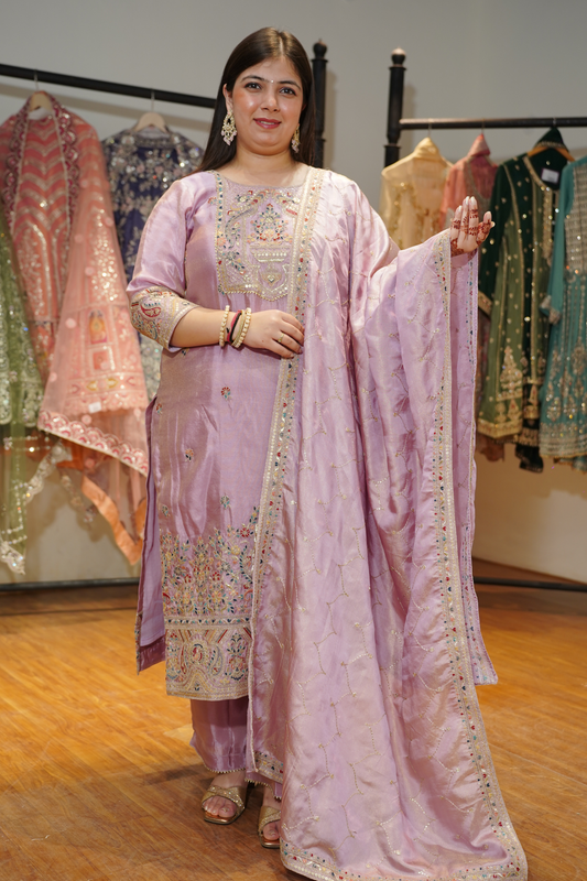 Mehzaan Tissue Shimmer Suit with Zari Embroidery