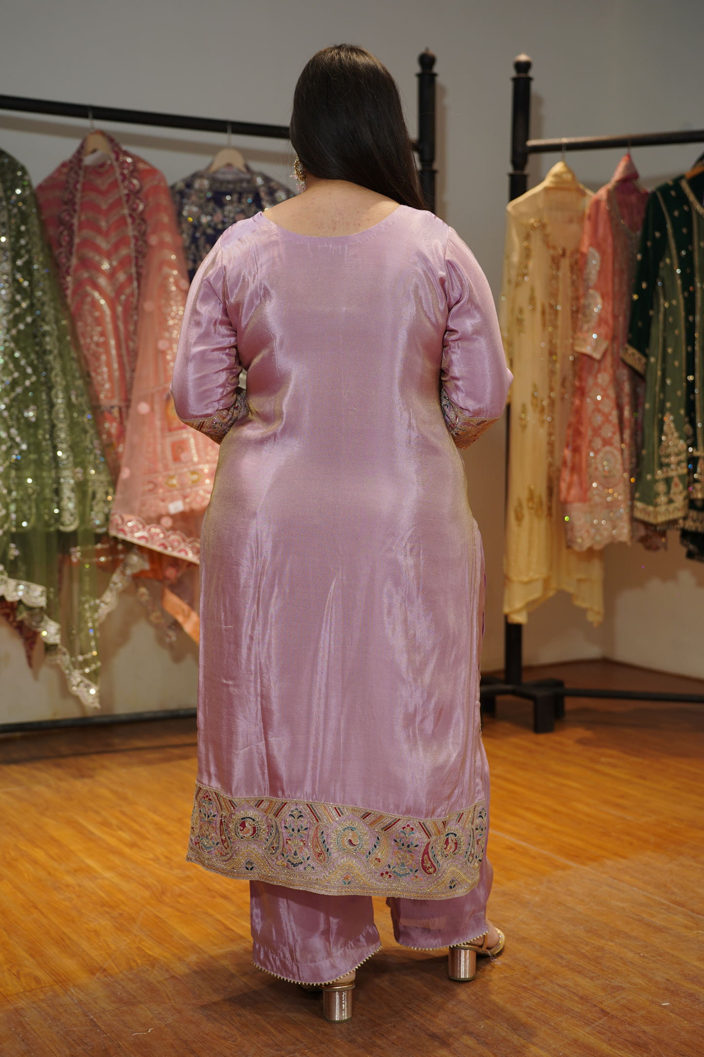 Mehzaan Tissue Shimmer Suit with Zari Embroidery