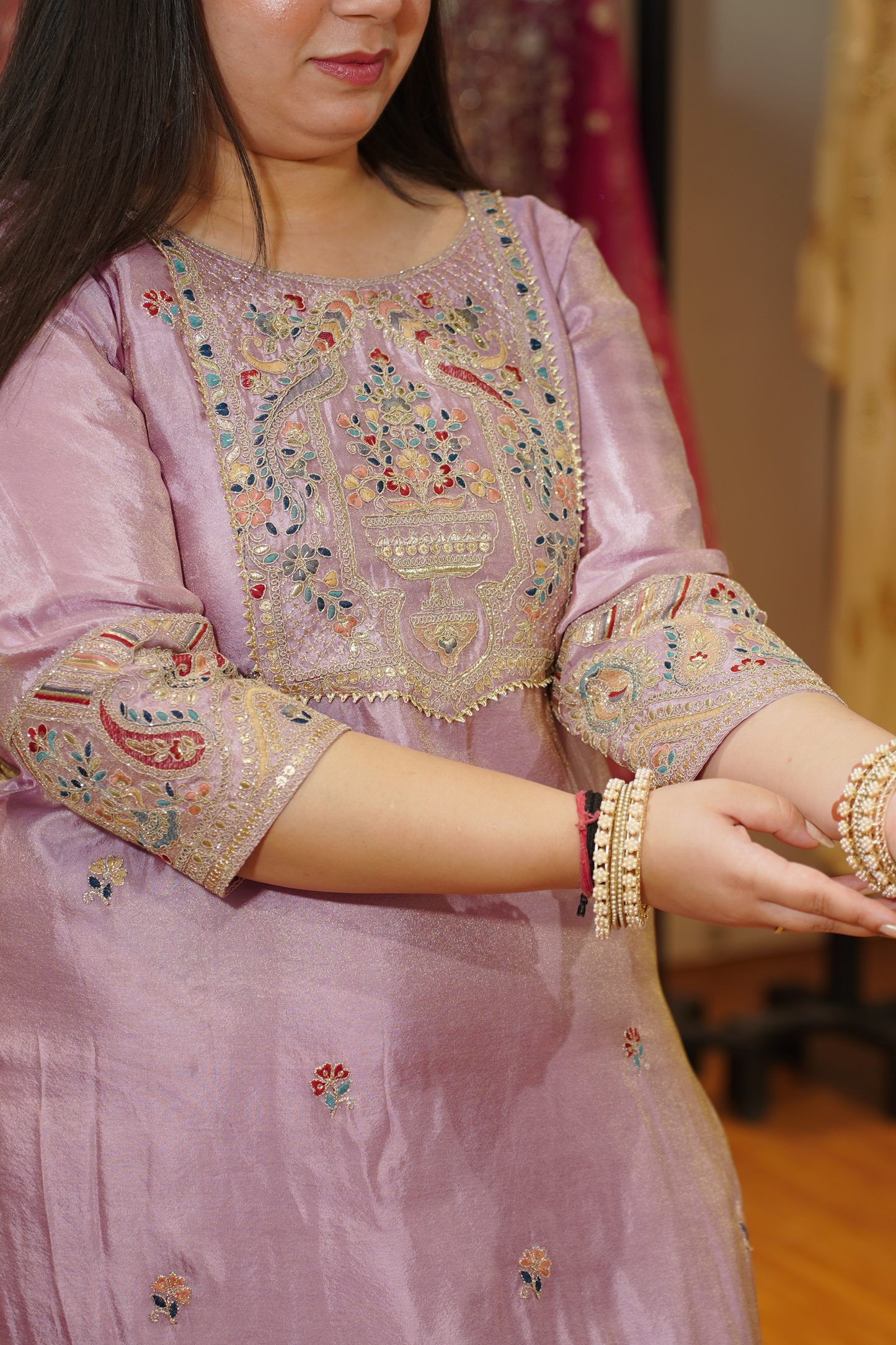 Mehzaan Tissue Shimmer Suit with Zari Embroidery