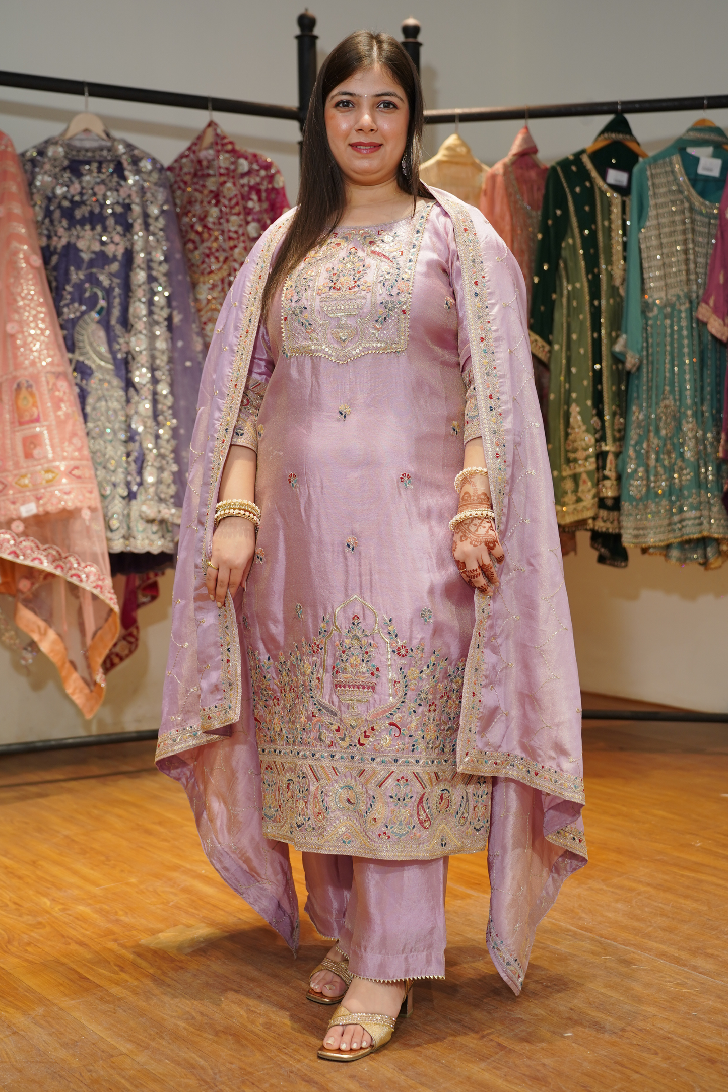 Mehzaan Tissue Shimmer Suit with Zari Embroidery