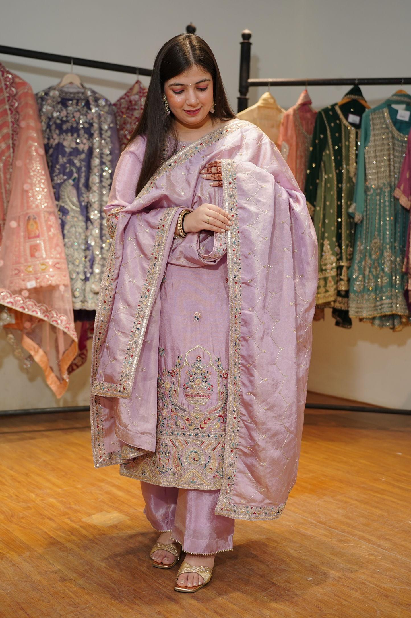 Mehzaan Tissue Shimmer Suit with Zari Embroidery