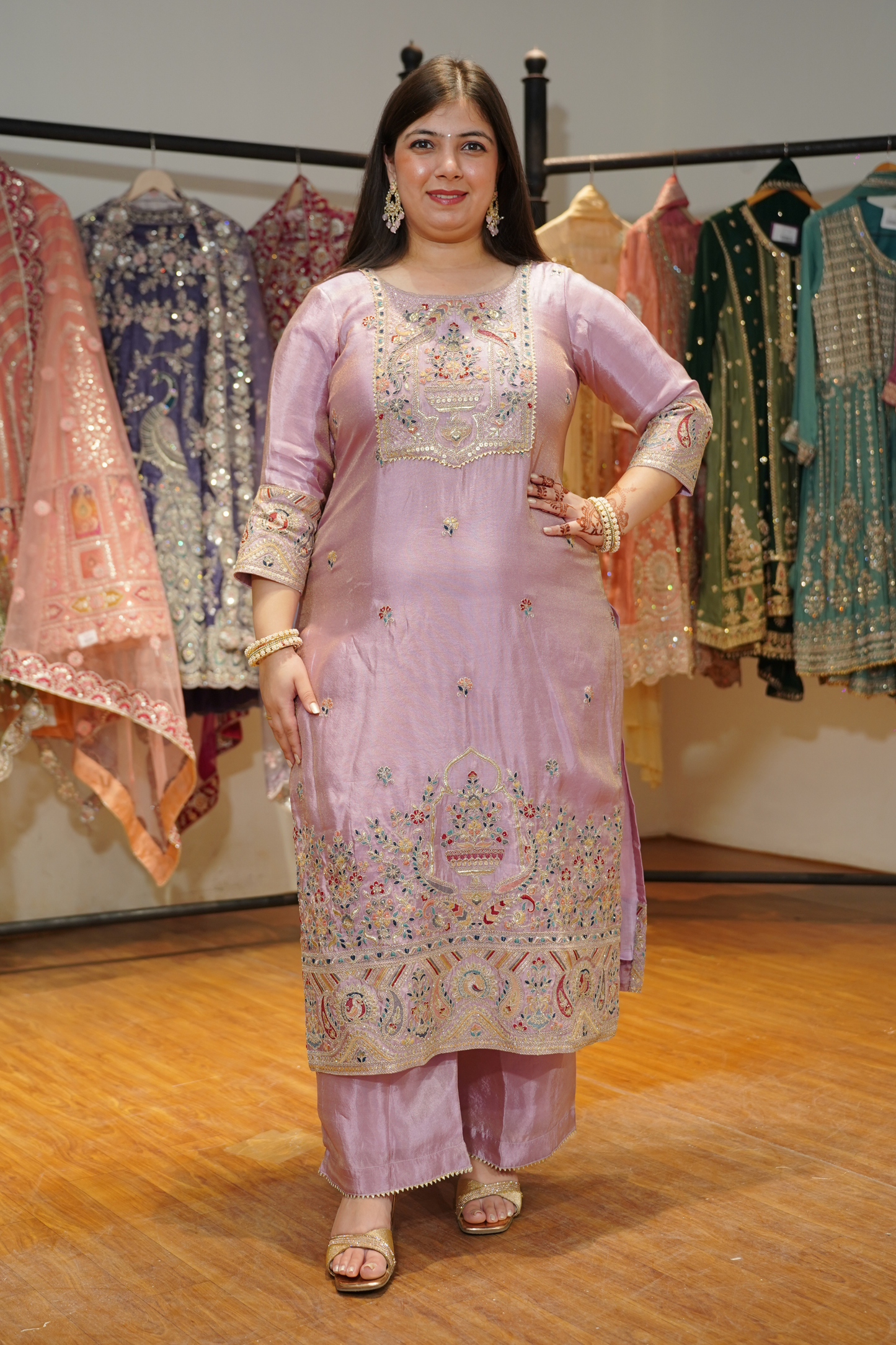 Mehzaan Tissue Shimmer Suit with Zari Embroidery