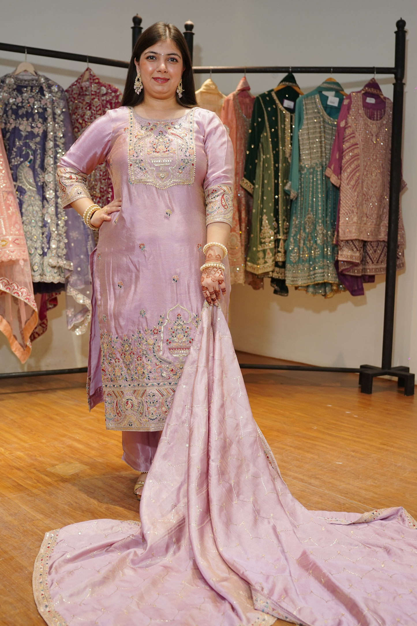 Mehzaan Tissue Shimmer Suit with Zari Embroidery