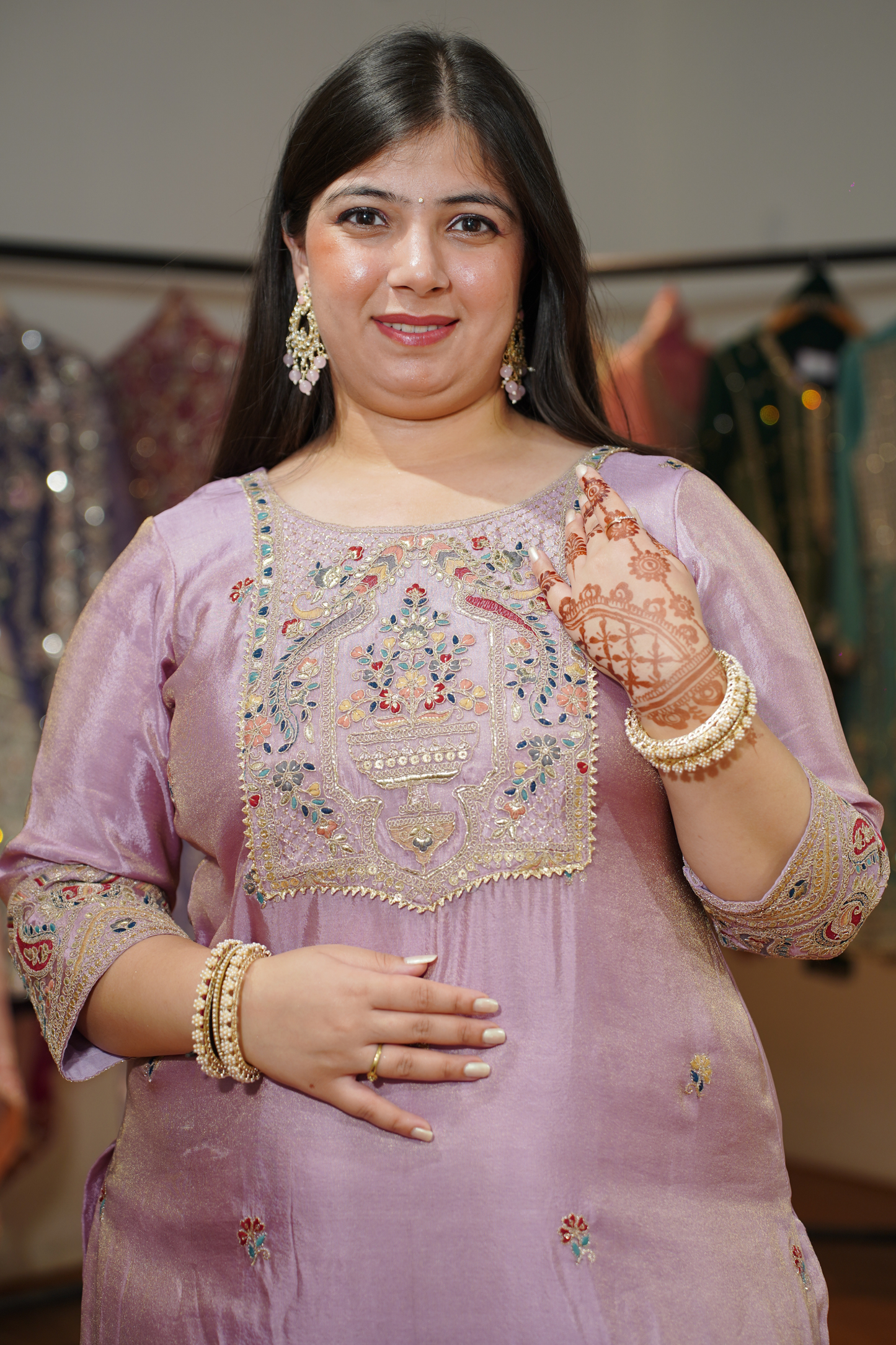 Mehzaan Tissue Shimmer Suit with Zari Embroidery