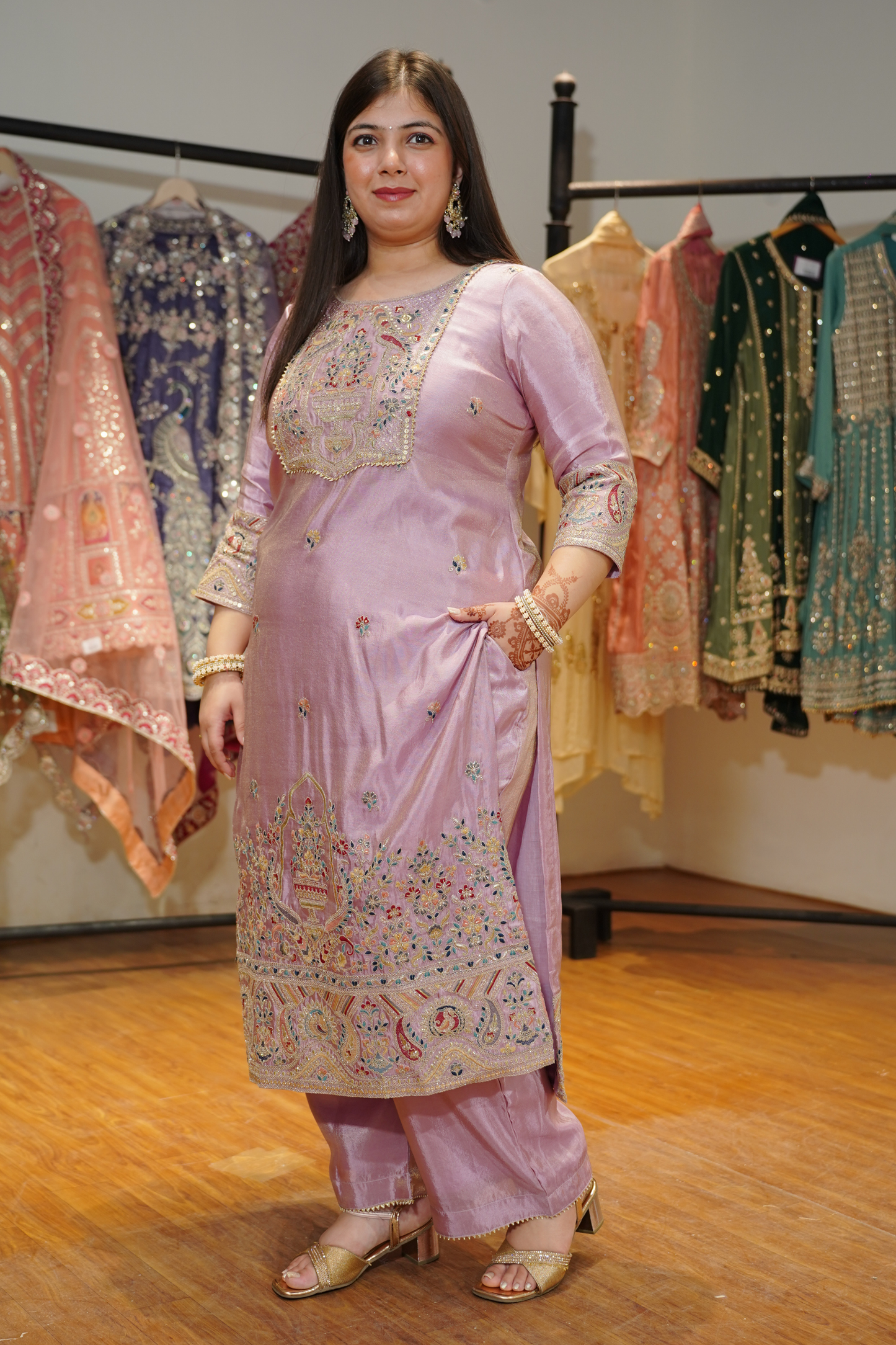 Mehzaan Tissue Shimmer Suit with Zari Embroidery