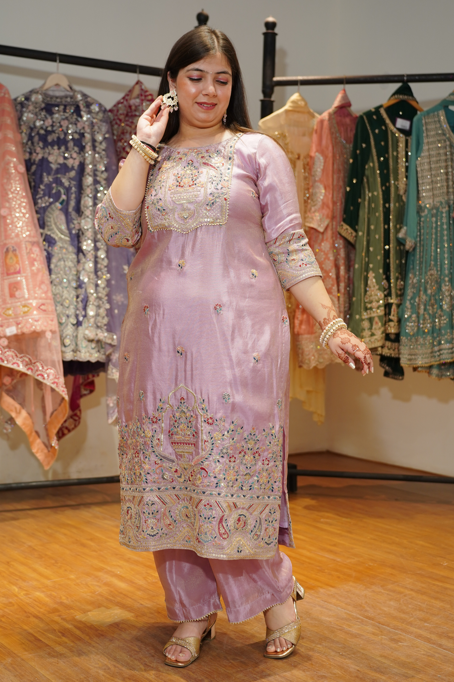 Mehzaan Tissue Shimmer Suit with Zari Embroidery