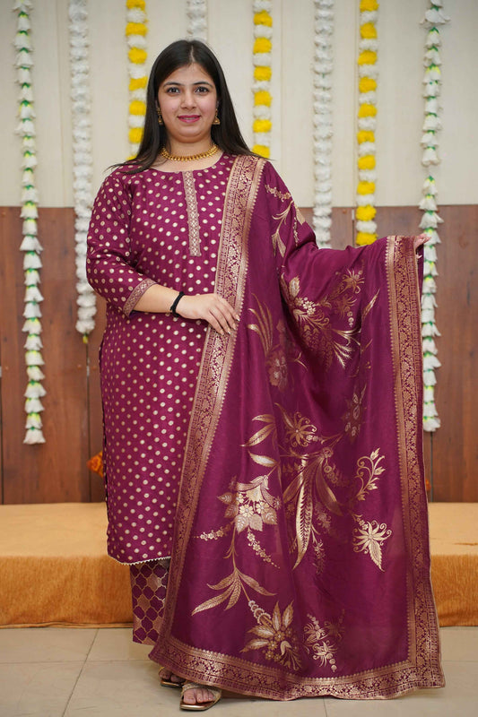 Merlot Wine Jacquard Pant Suit