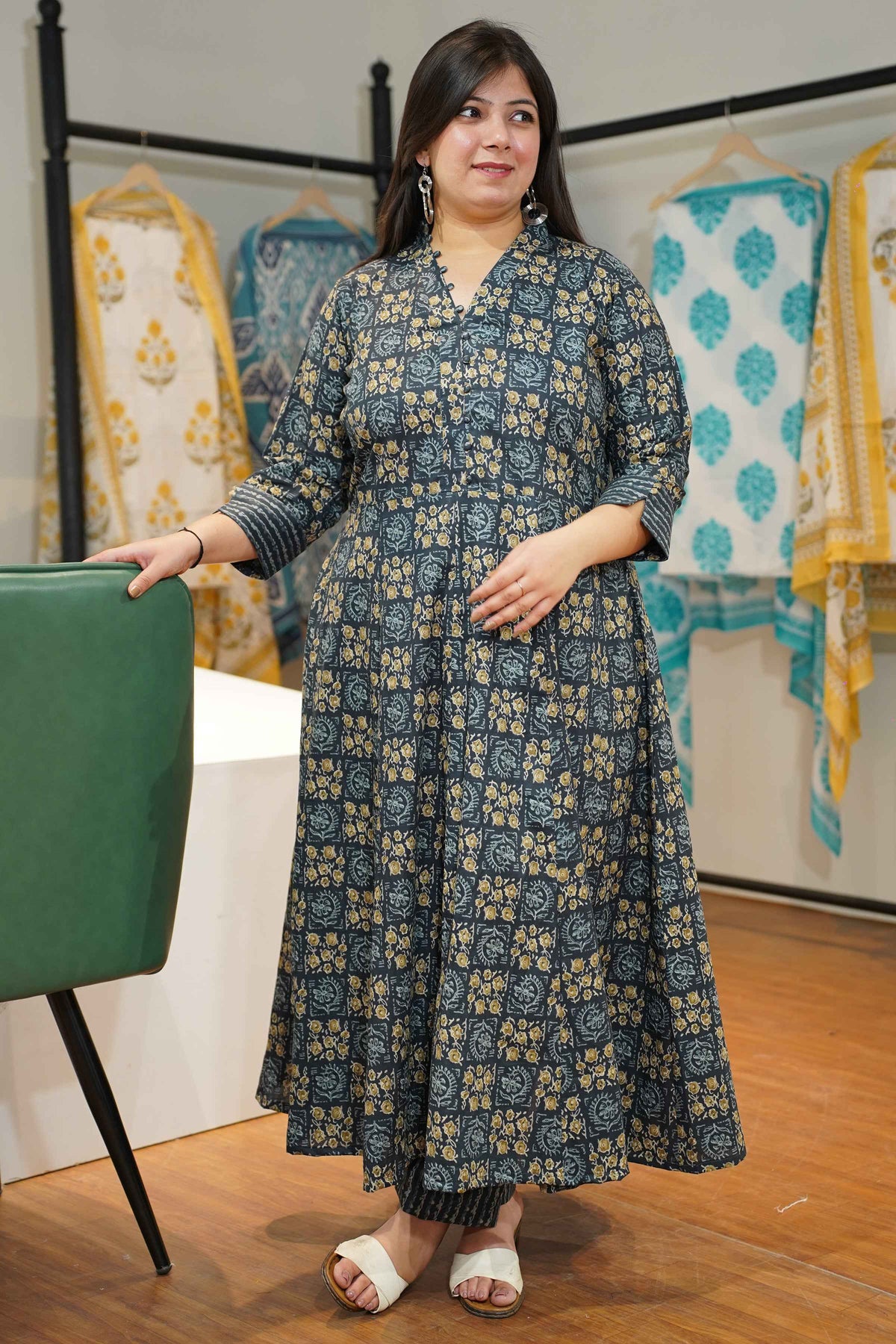 Midnight Breeze Cotton Anarkali Set