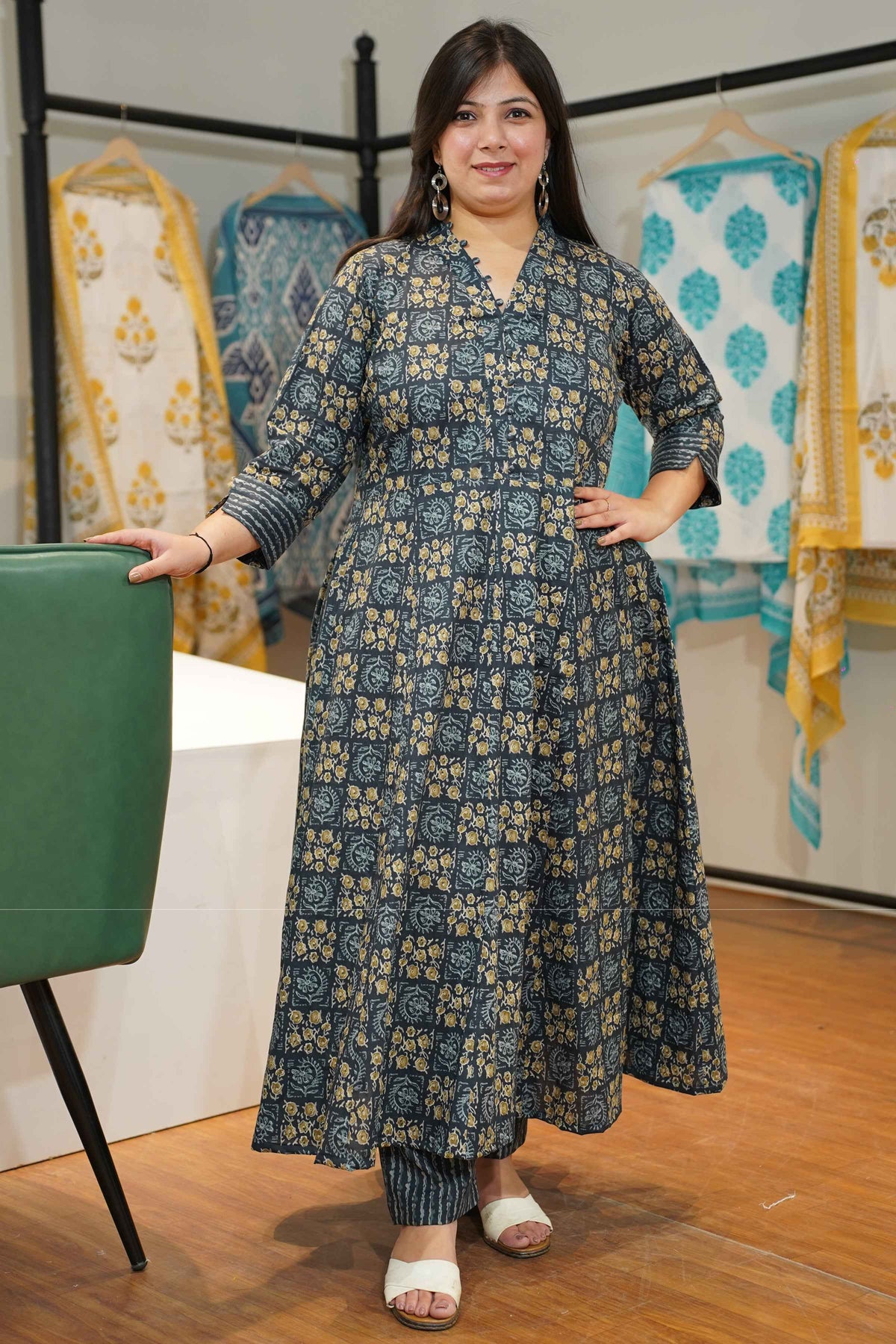 Midnight Breeze Cotton Anarkali Set