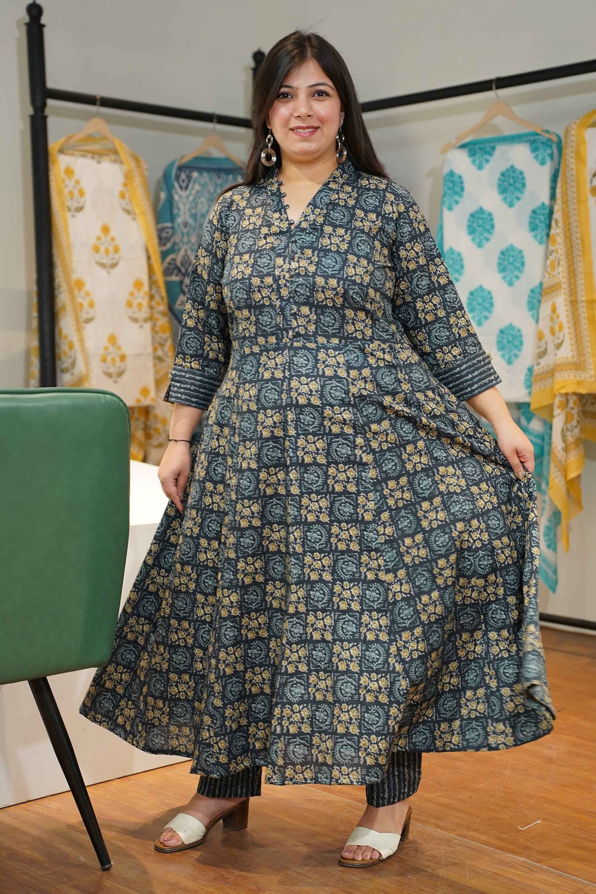 Midnight Breeze Cotton Anarkali Set
