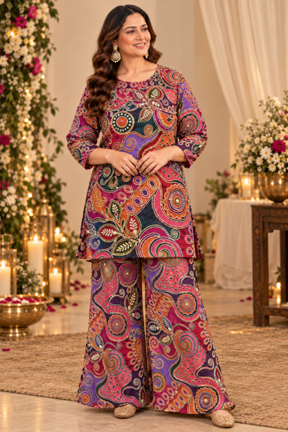 Orchid Sheher Fusion Co-ord Set With Placement Work