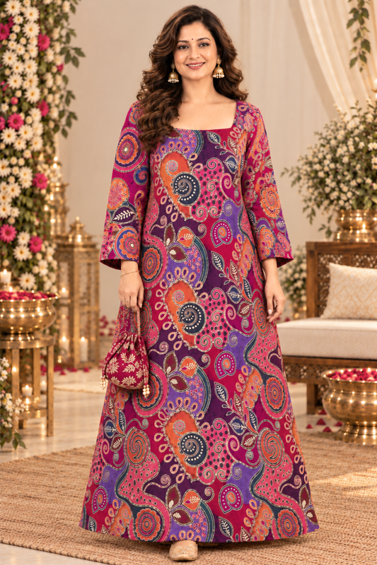 Orchid Sheher Flared Fusion Dress With Placement Work