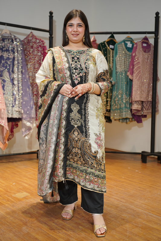 Ivory Karachi Muslin Suit with Aari Work