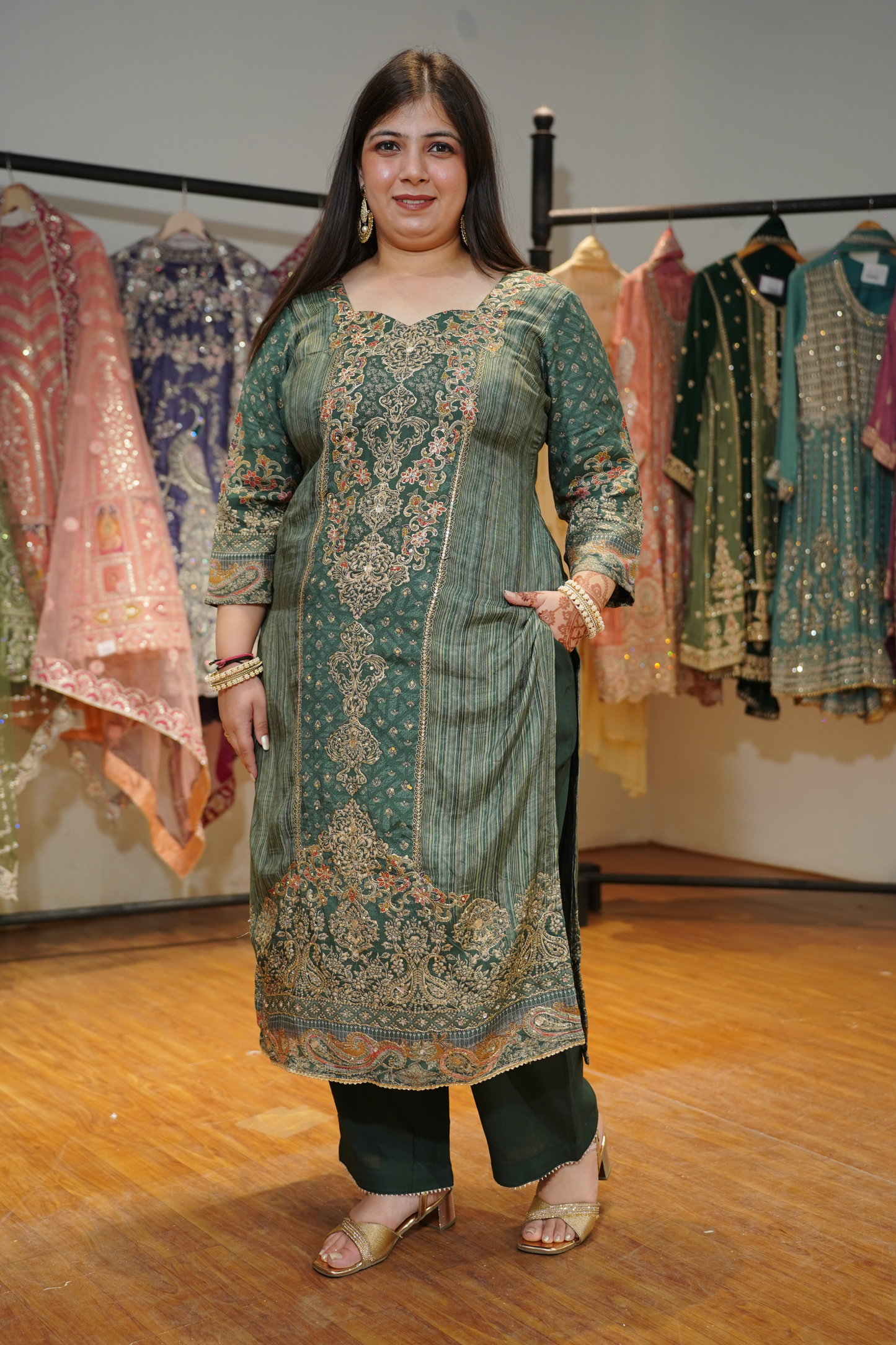 Nehrin Karachi Muslin Suit with Aari Work