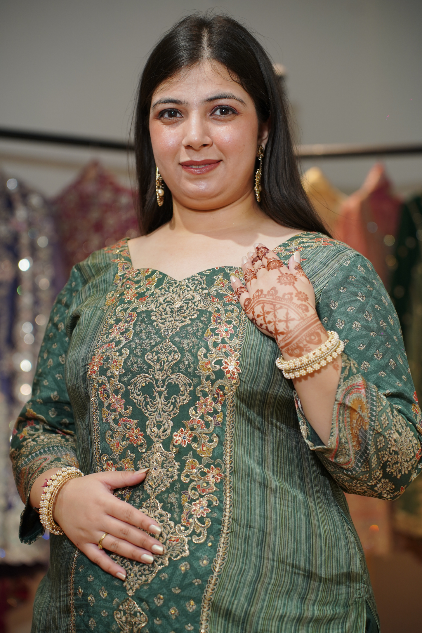 Nehrin Karachi Muslin Suit with Aari Work