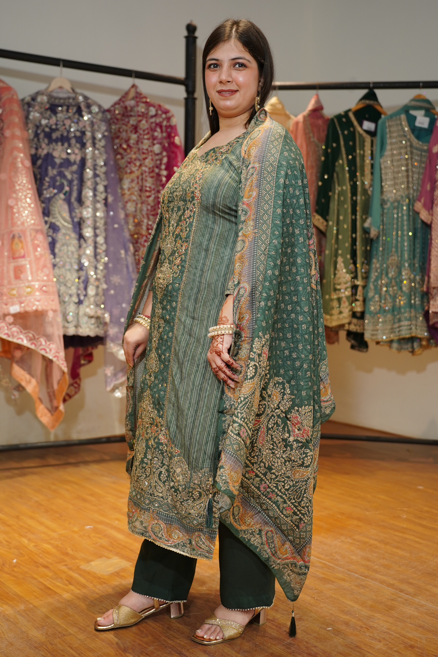 Nehrin Karachi Muslin Suit with Aari Work