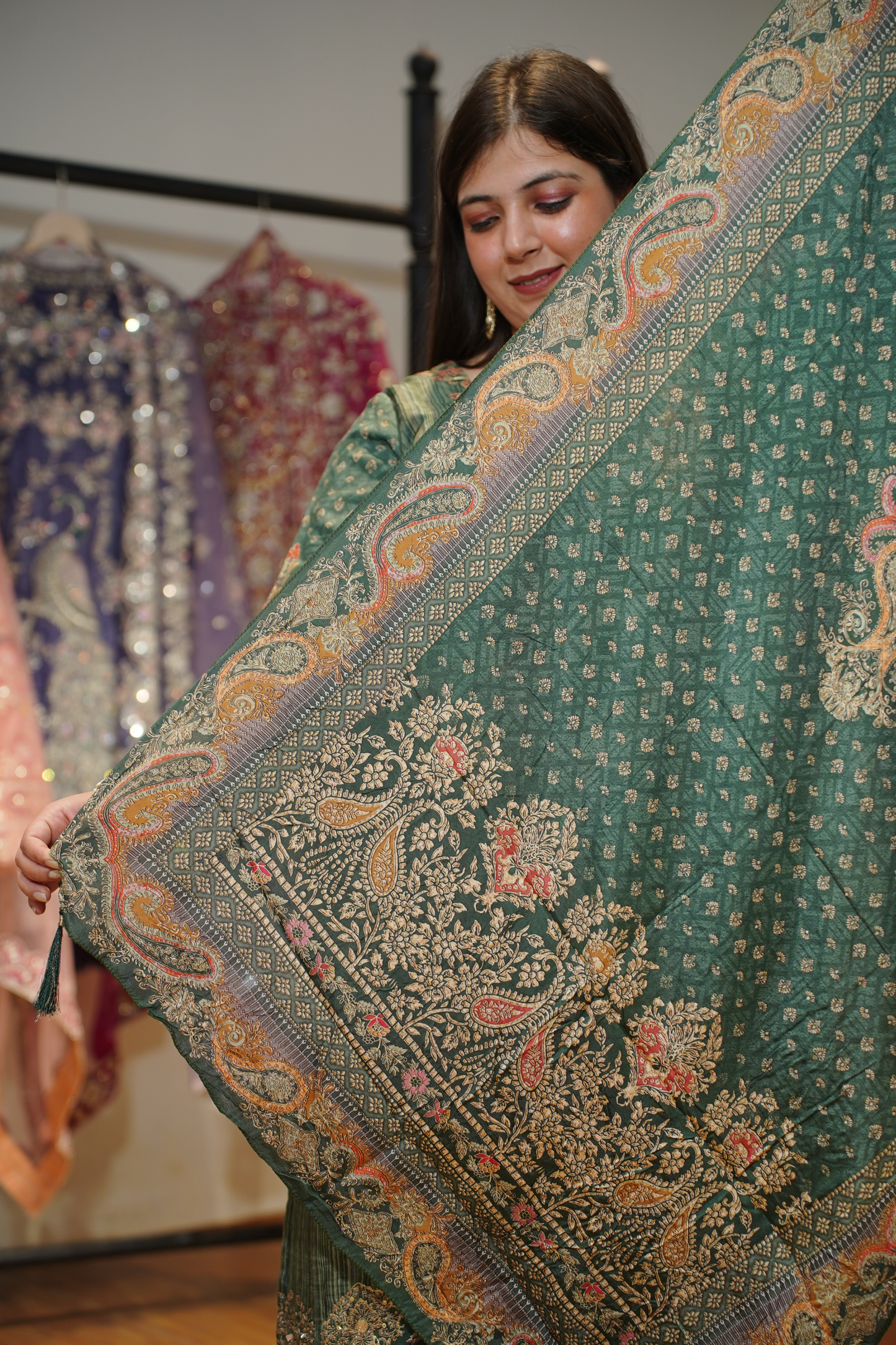 Nehrin Karachi Muslin Suit with Aari Work