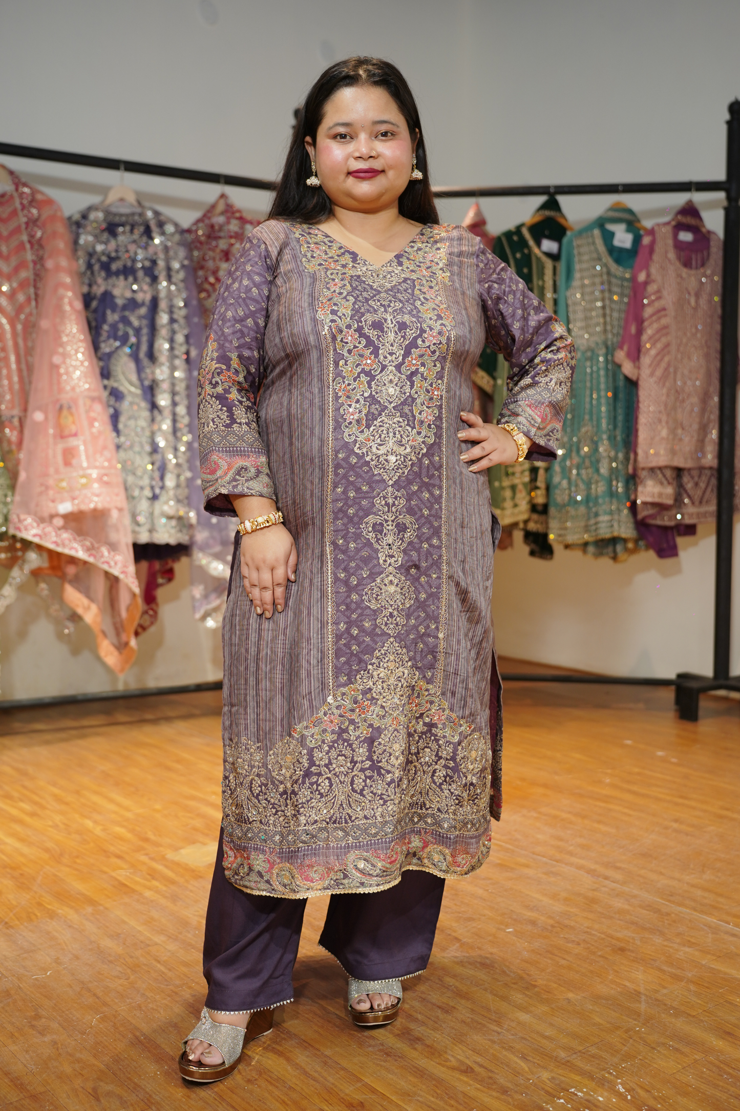 Aabroo Karachi Muslin Suit with Aari Work