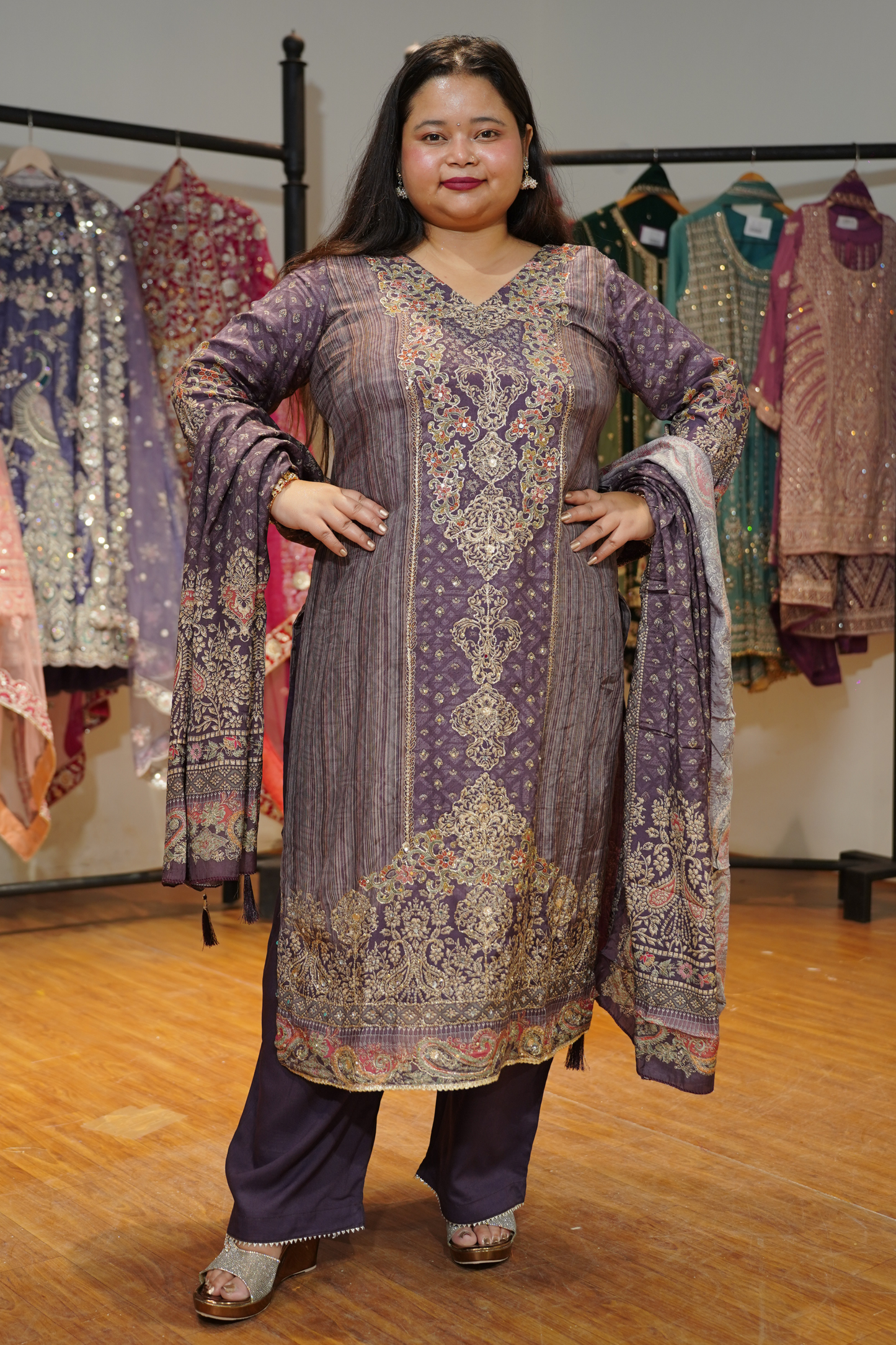 Aabroo Karachi Muslin Suit with Aari Work