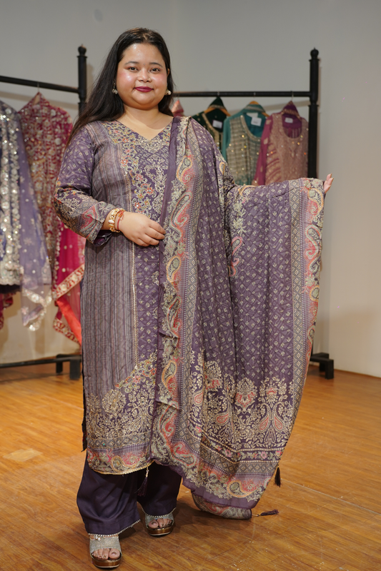 Aabroo Karachi Muslin Suit with Aari Work