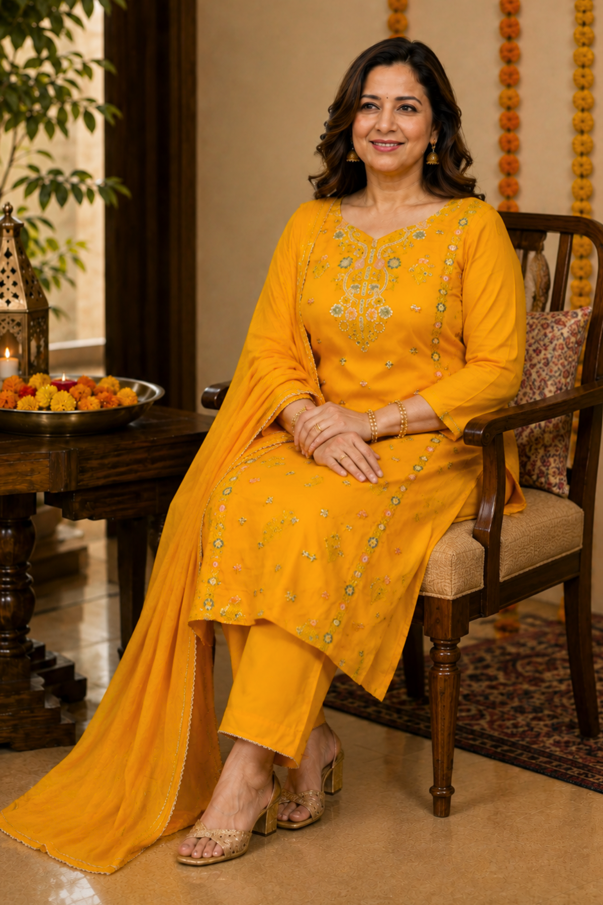 Amaltas Yellow Fancy Chinon Suit