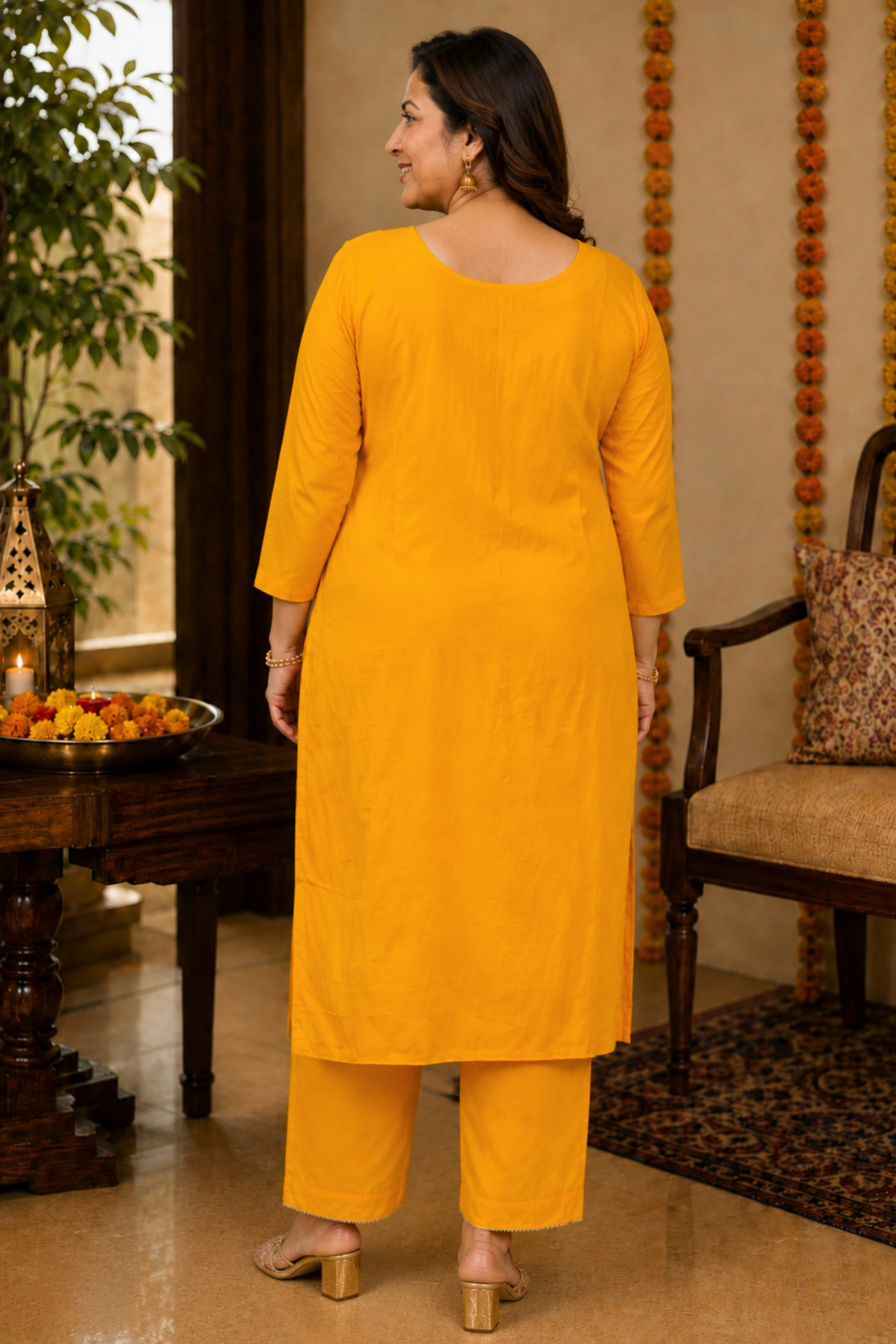 Amaltas Yellow Fancy Chinon Suit