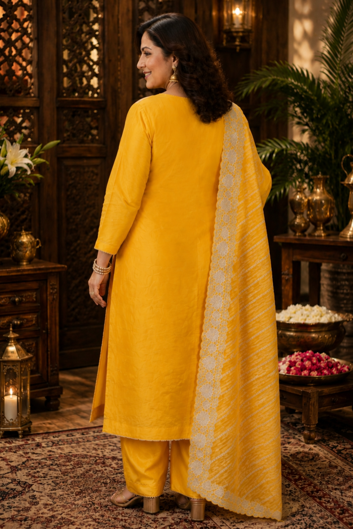 Divisha Yellow Suit Set With Zari Embroidery