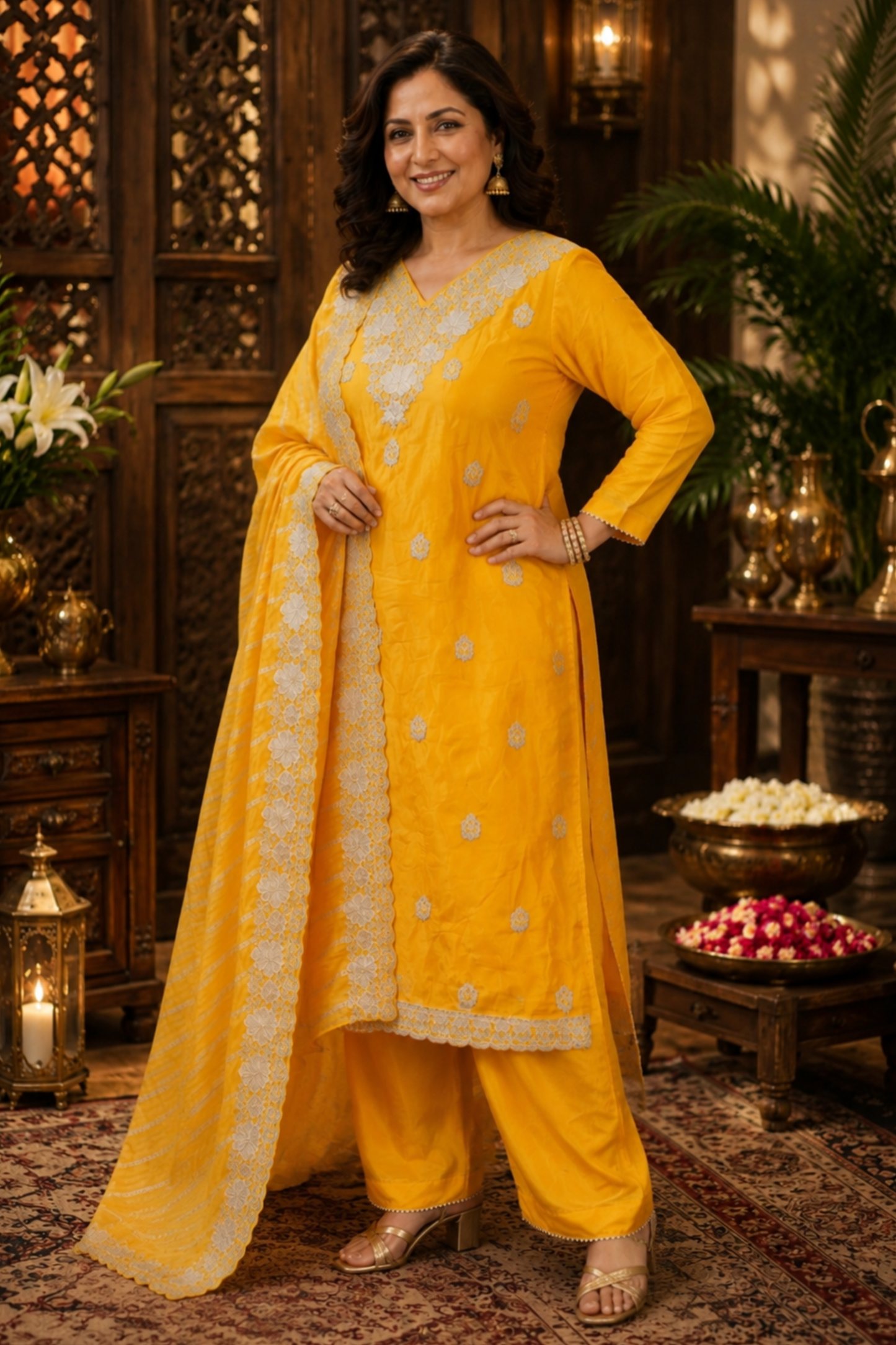 Divisha Yellow Suit Set With Zari Embroidery