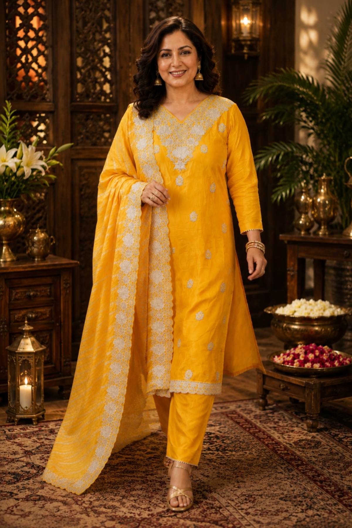 Divisha Yellow Suit Set With Zari Embroidery