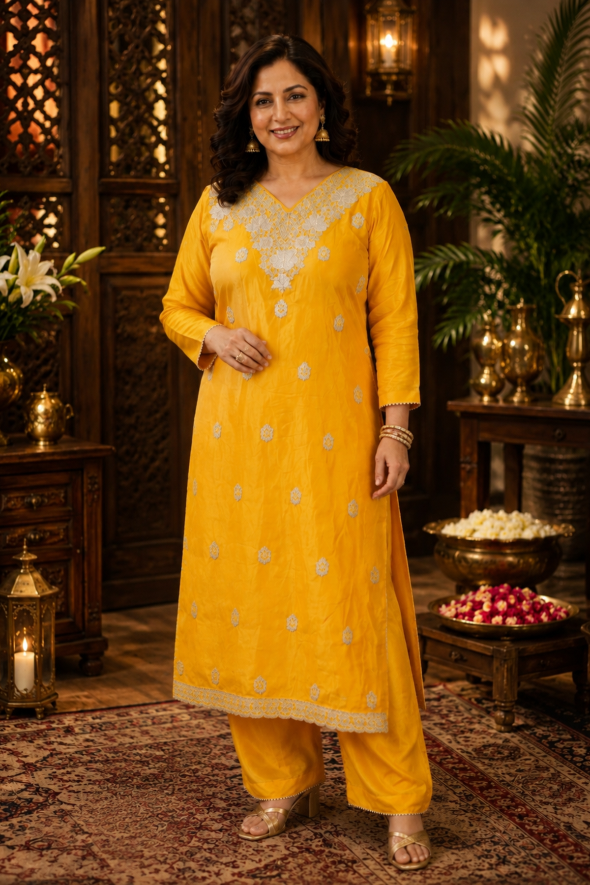 Divisha Yellow Suit Set With Zari Embroidery