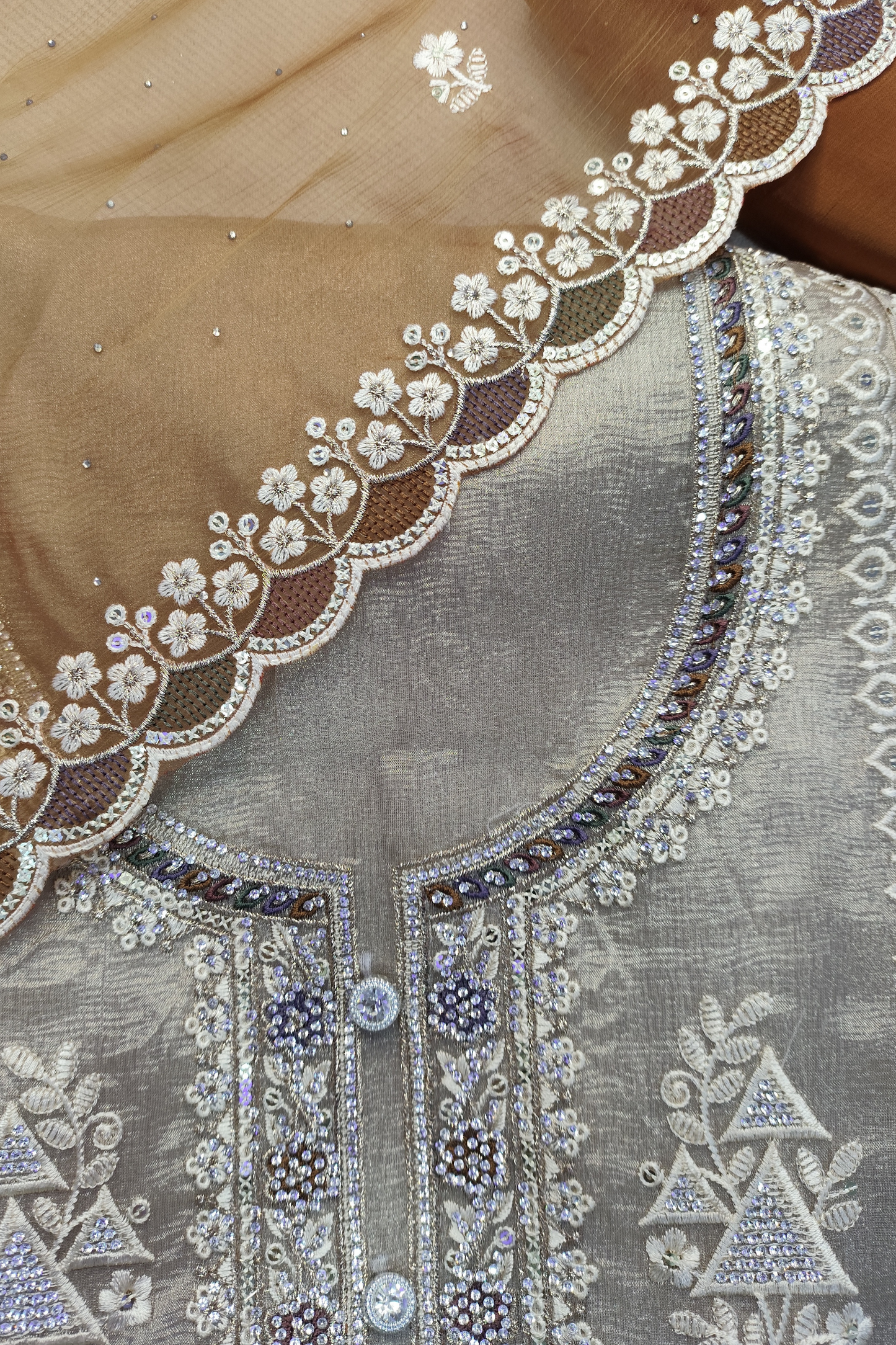 Mustard Gleam Shimmer Suit with Stone Work