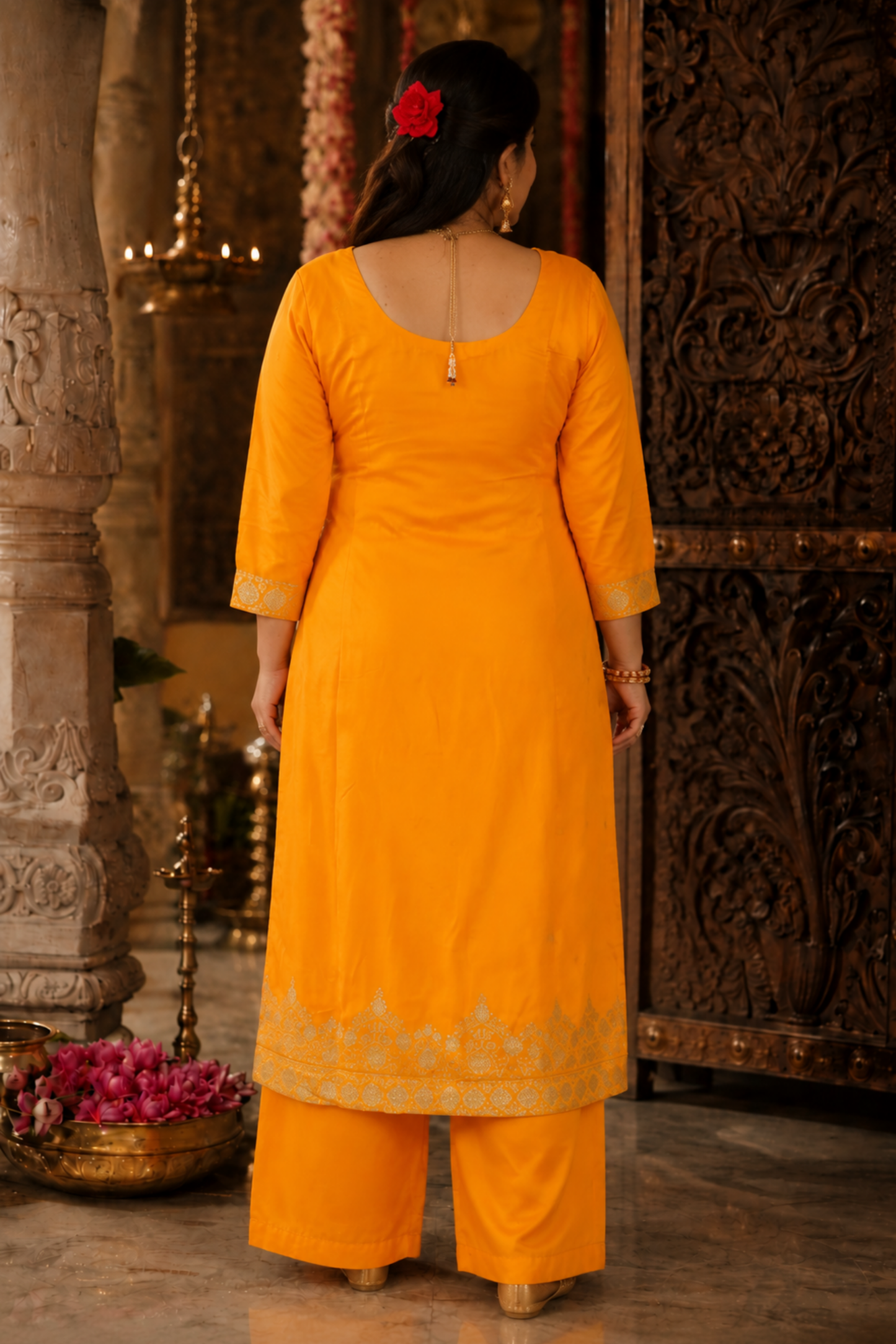Suvarna Mustard Jacquard Silk Suit