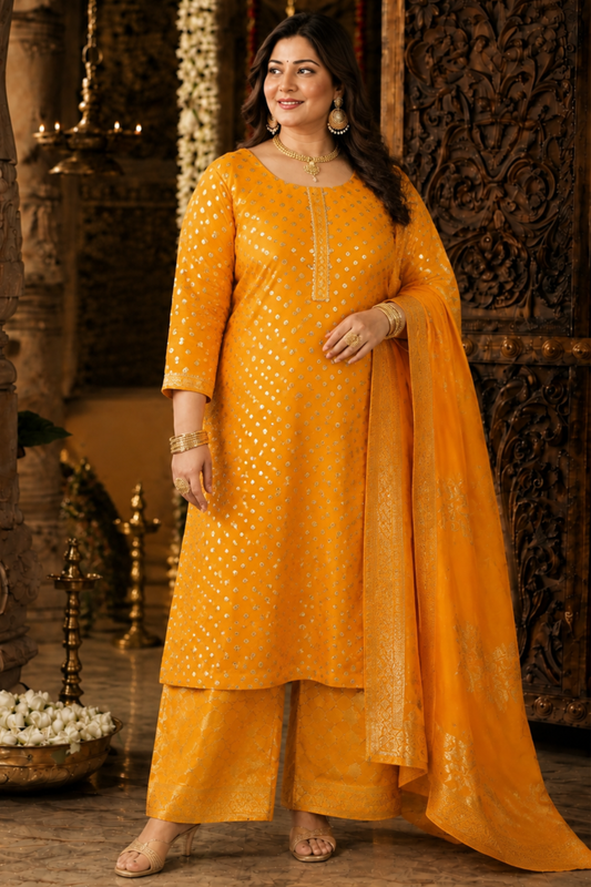 Mustard Gold Jacquard Pant Suit
