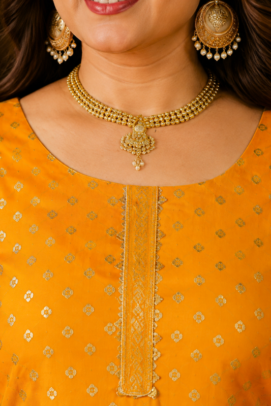 Mustard Gold Jacquard Pant Suit