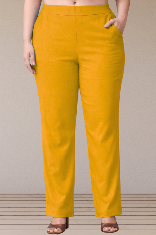Mustard Lycra Slub Pants