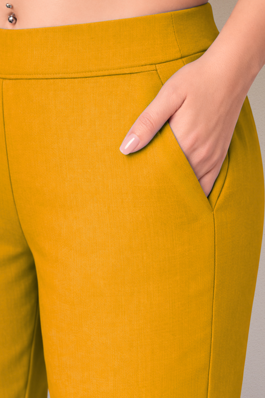 Mustard Lycra Slub Pants