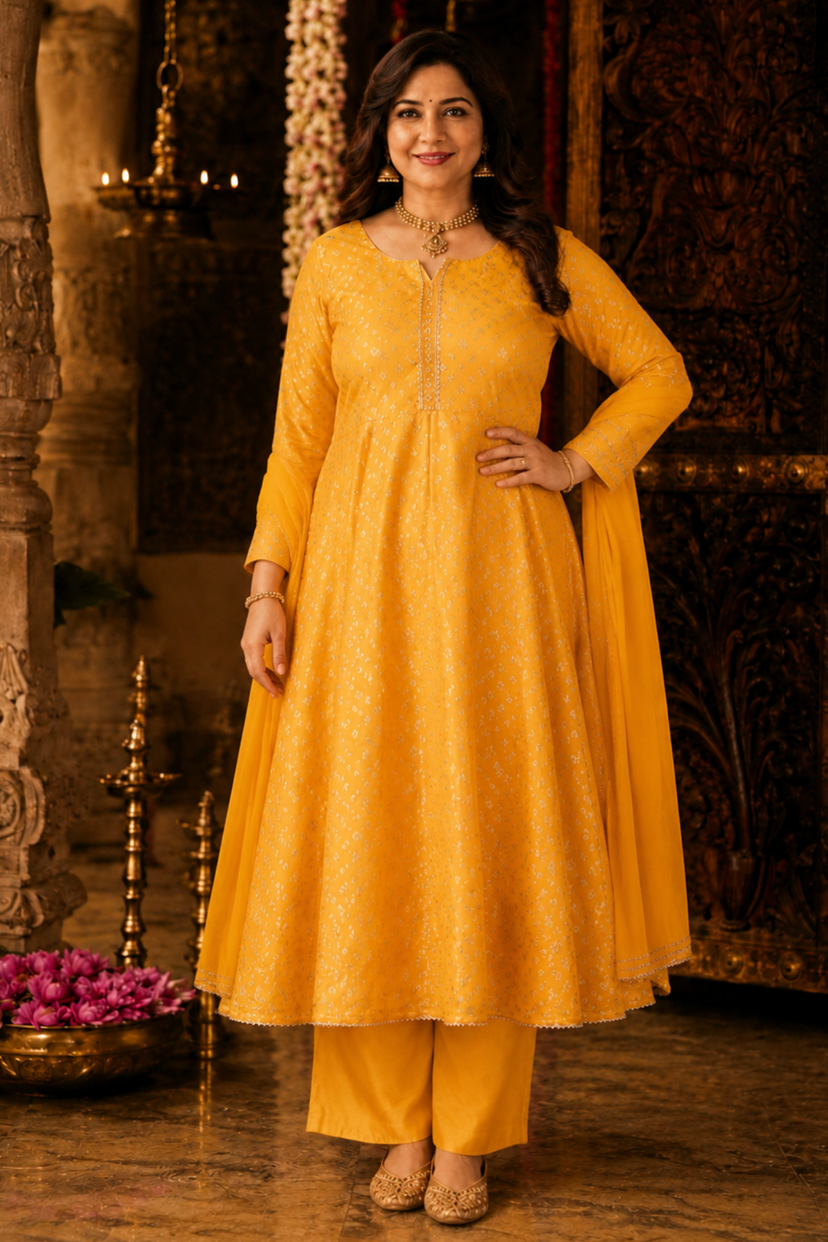 Sunny Gold Jacquard Anarkali Set