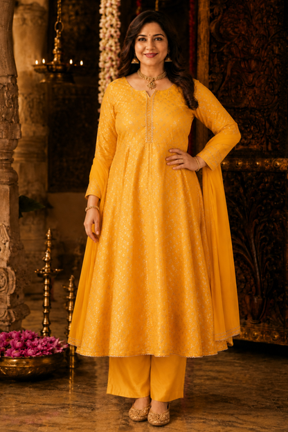 Sunny Gold Jacquard Anarkali Set