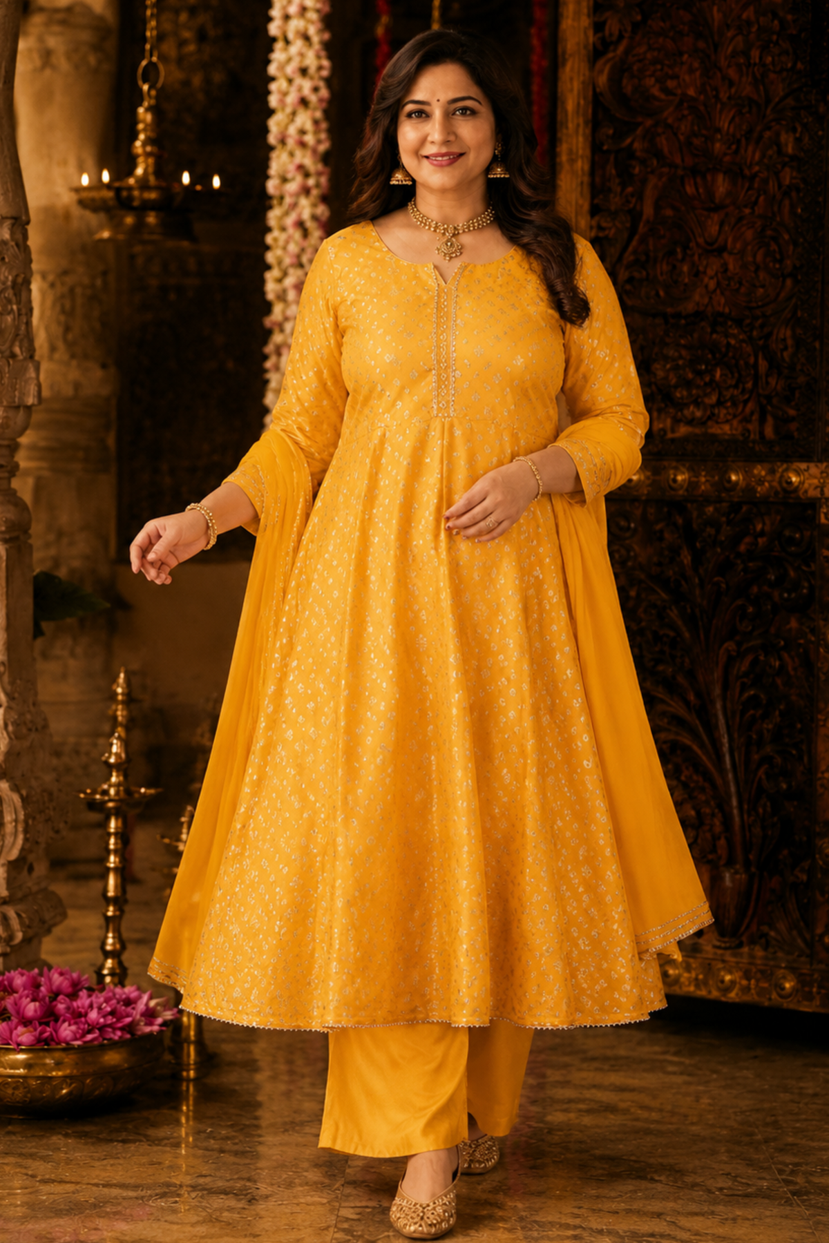 Sunny Gold Jacquard Anarkali Set