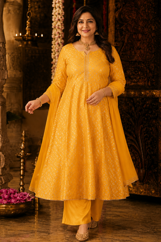 Sunny Gold Jacquard Anarkali Set