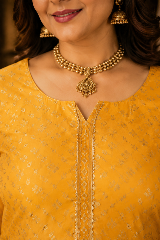 Sunny Gold Jacquard Anarkali Set