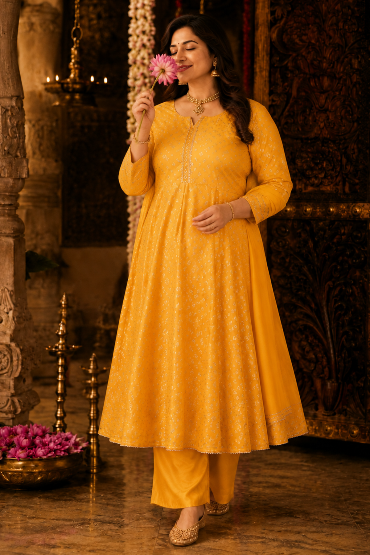 Sunny Gold Jacquard Anarkali Set