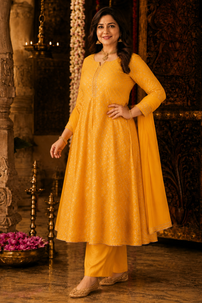Sunny Gold Jacquard Anarkali Set