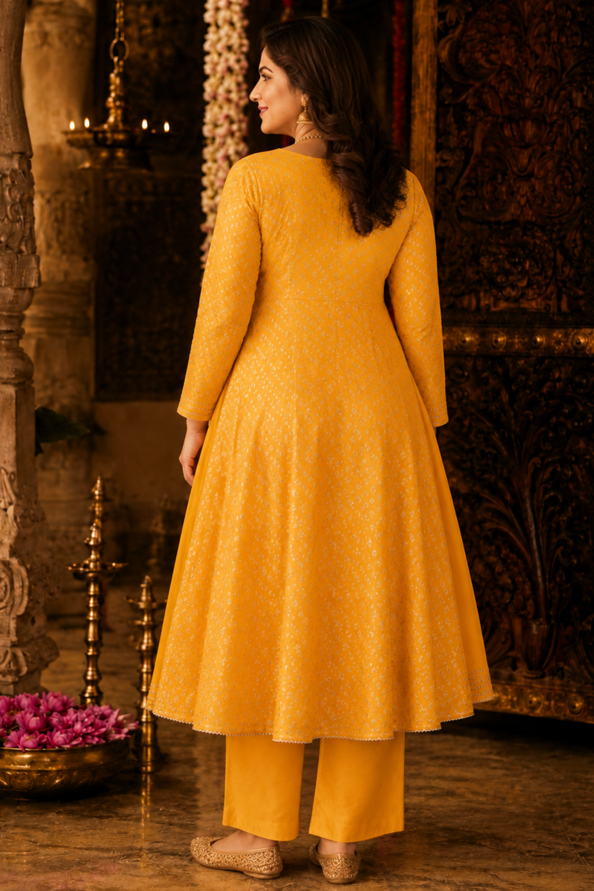 Sunny Gold Jacquard Anarkali Set