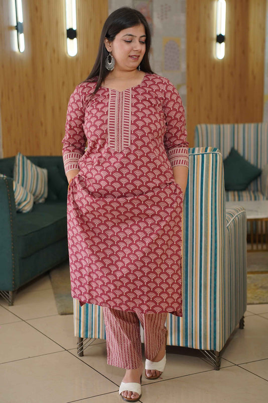 Muted Ruby Block Printed Suit Set