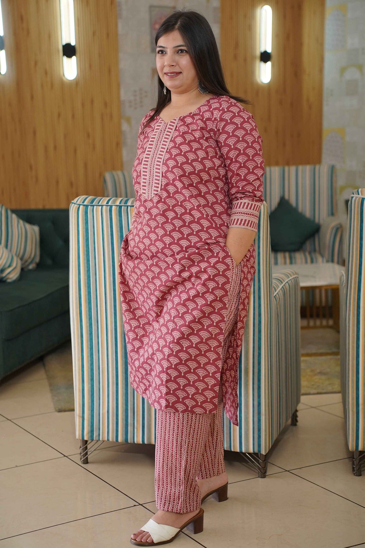 Muted Ruby Block Printed Suit Set